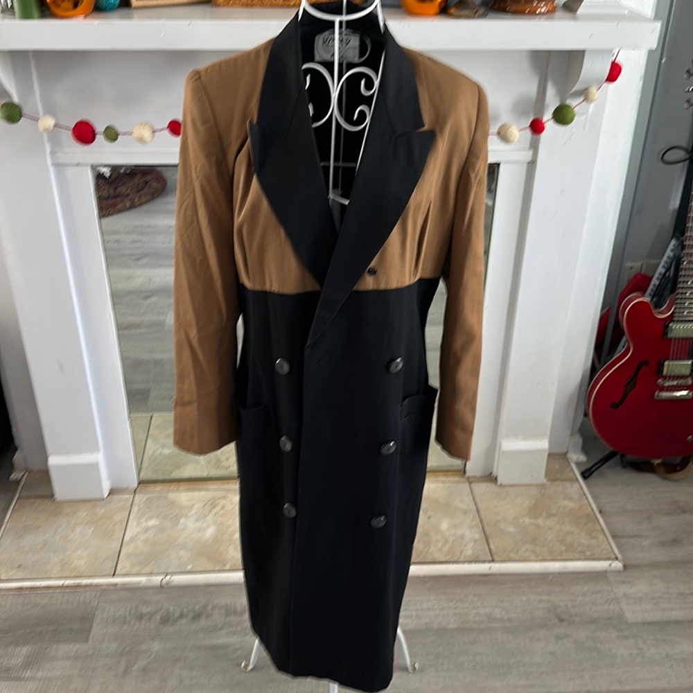Vintage 80s Women’s Kasper Pea Coat Black Brown Sz 10
